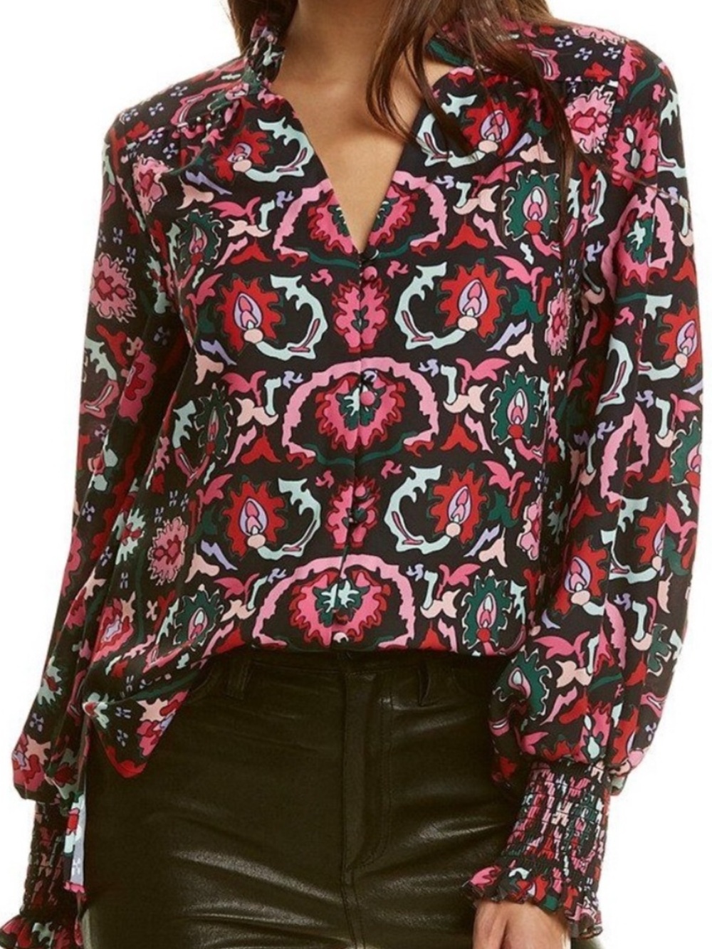 Crosby by Mollie Burch Adair Brocade Smocked Sleeve Blouse - XS